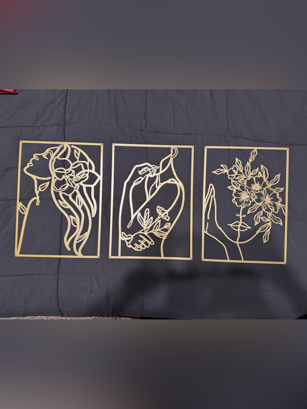 Gold Floral Line Art Wall Decor Set - Elegant Triptych